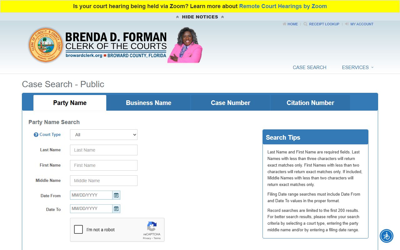 Case search system for Fort Lauderdale family court records