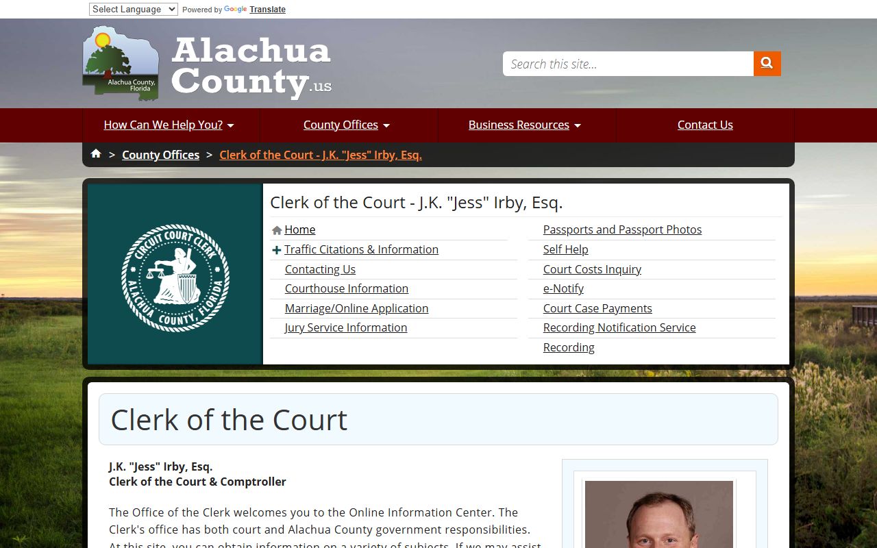 Alachua County Clerk office for Gainesville family court records