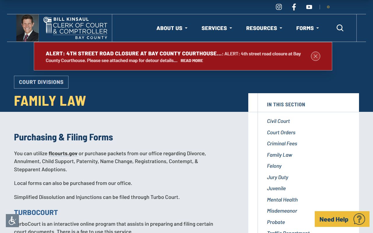 Bay County Clerk family law information page
