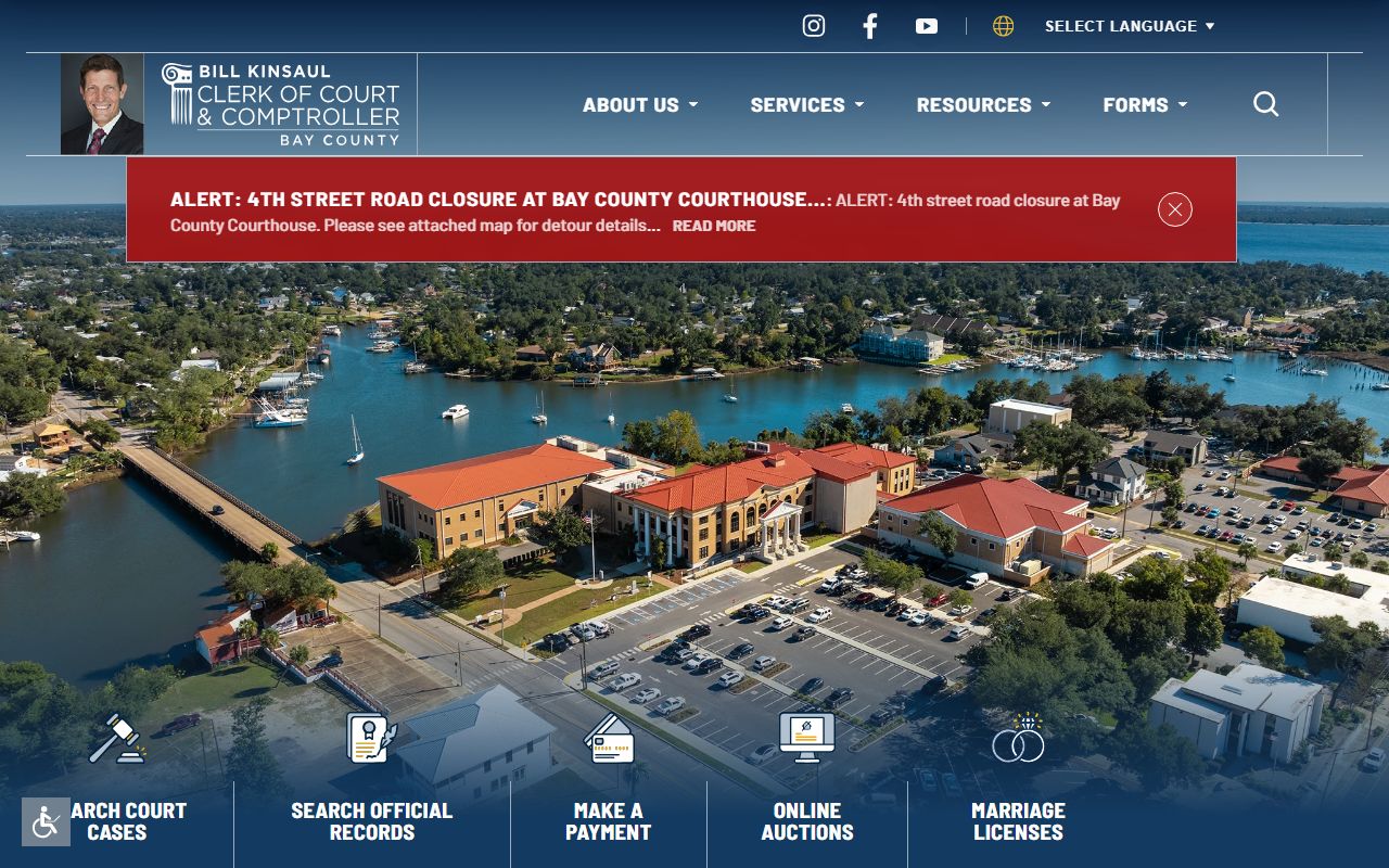 Bay County Clerk of Court homepage for accessing family court records