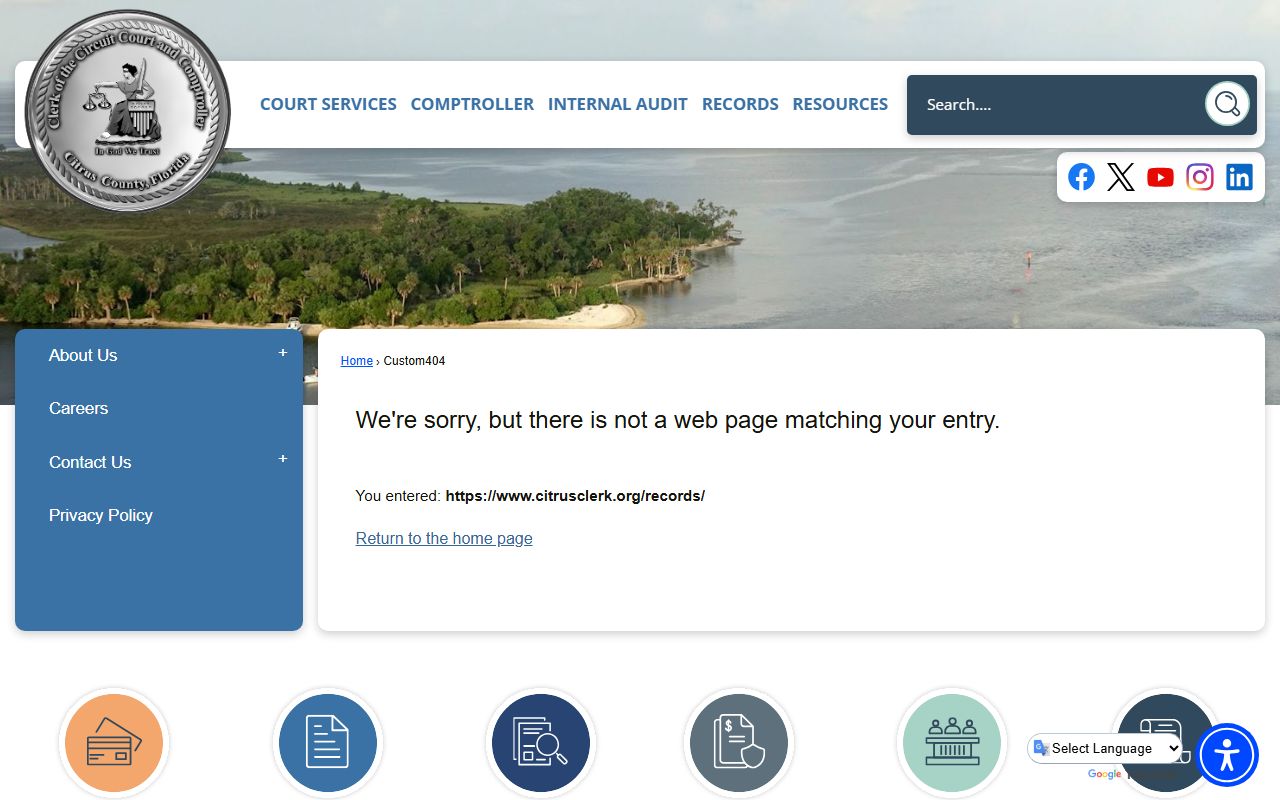 Citrus County court records search page