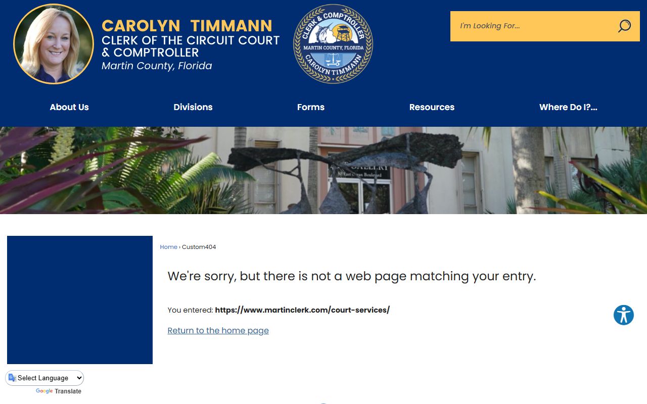 Martin County Clerk court services page