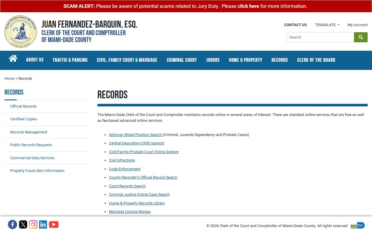 Miami-Dade County Clerk records page