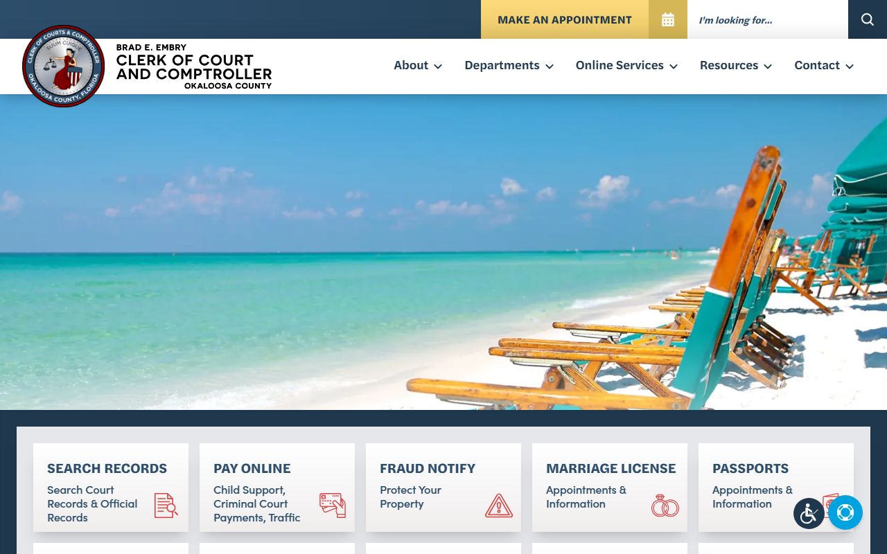 Okaloosa County Clerk of Court homepage for family court records access