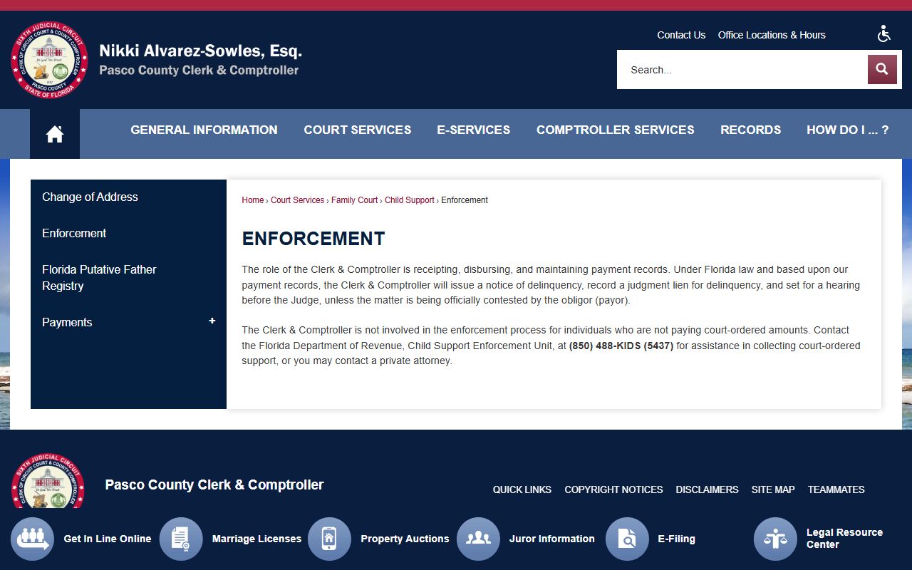 Pasco County Clerk child support enforcement page