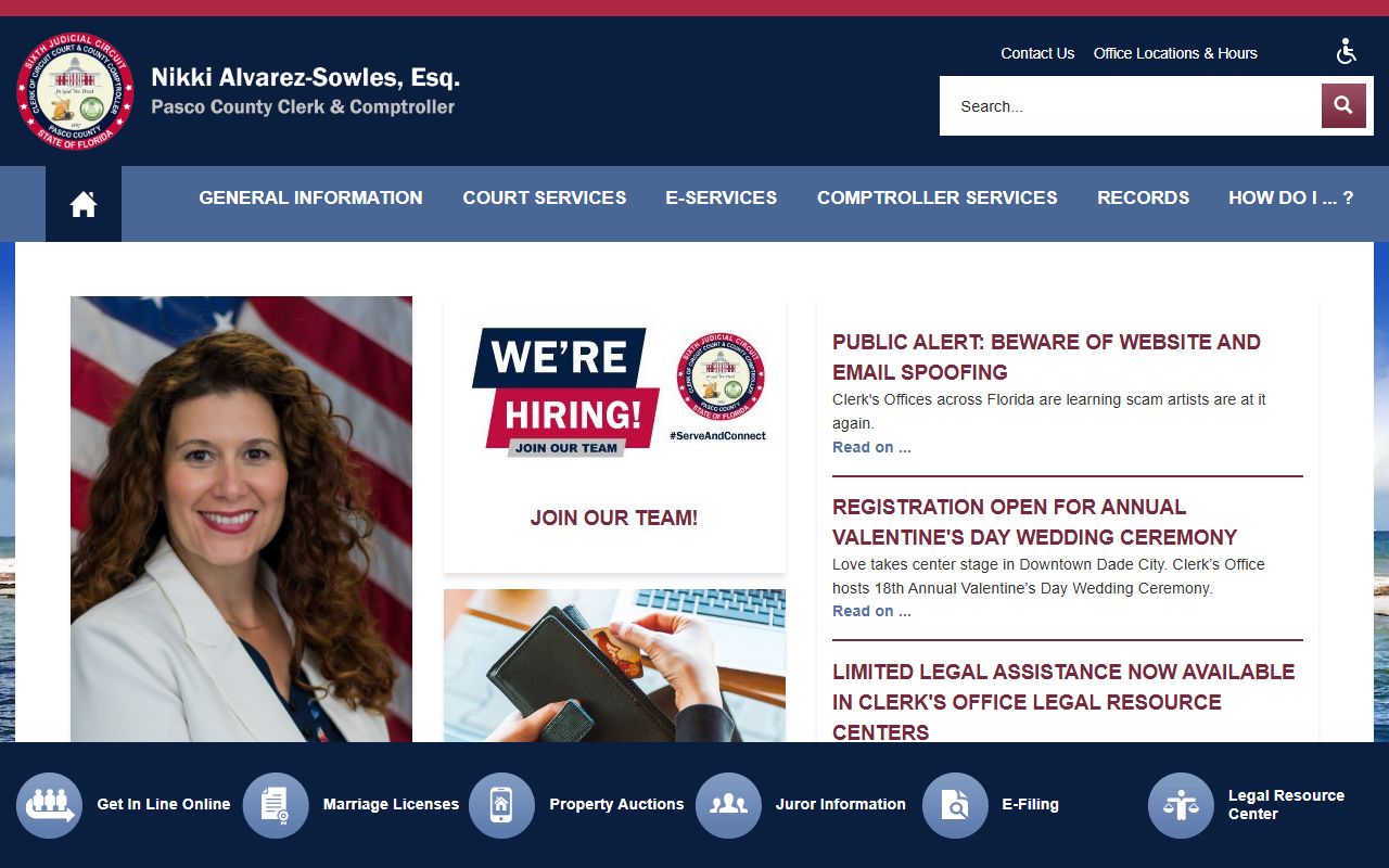 Pasco County Clerk and Comptroller homepage for family court records