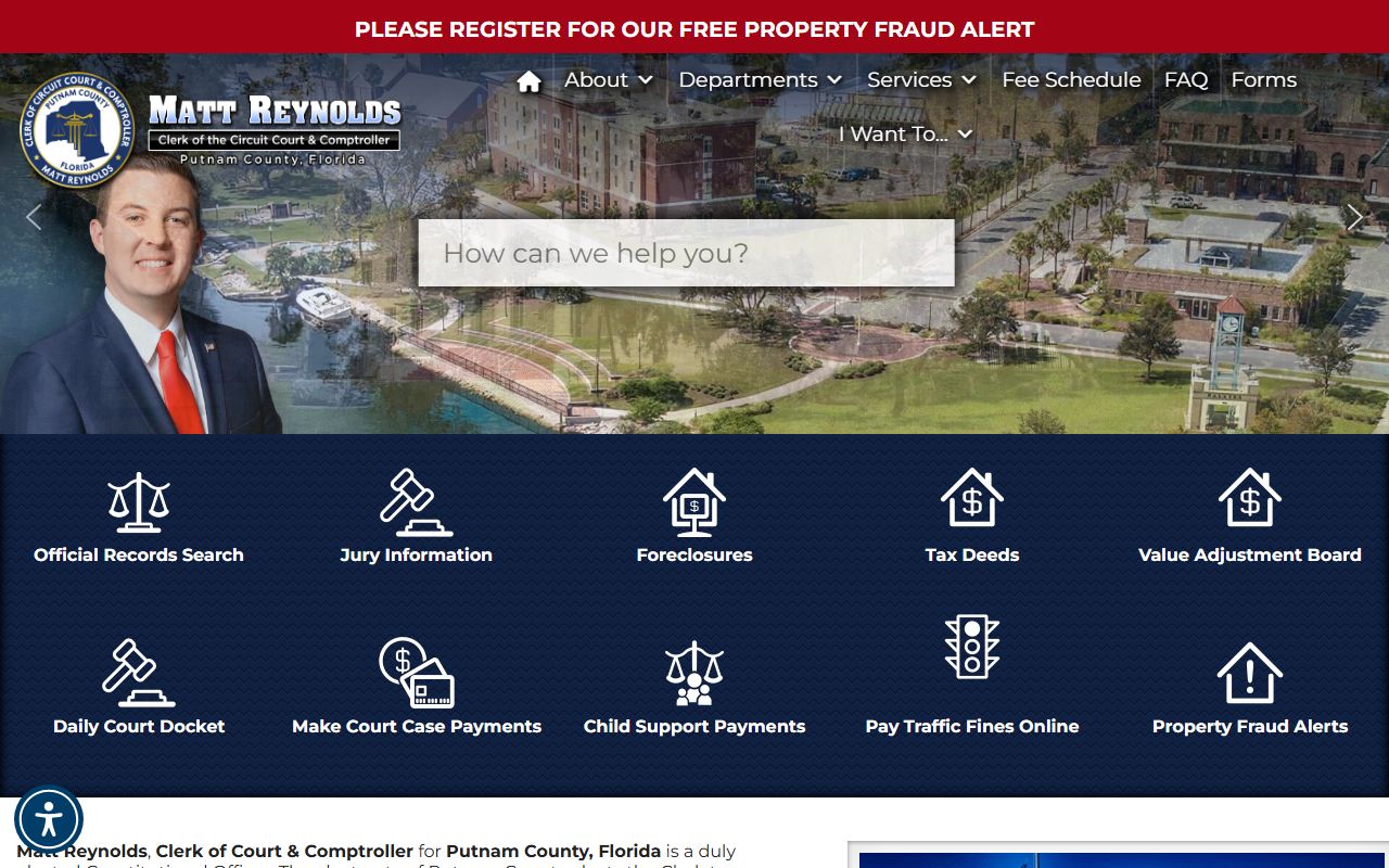 Putnam County Clerk of Court homepage for family court records