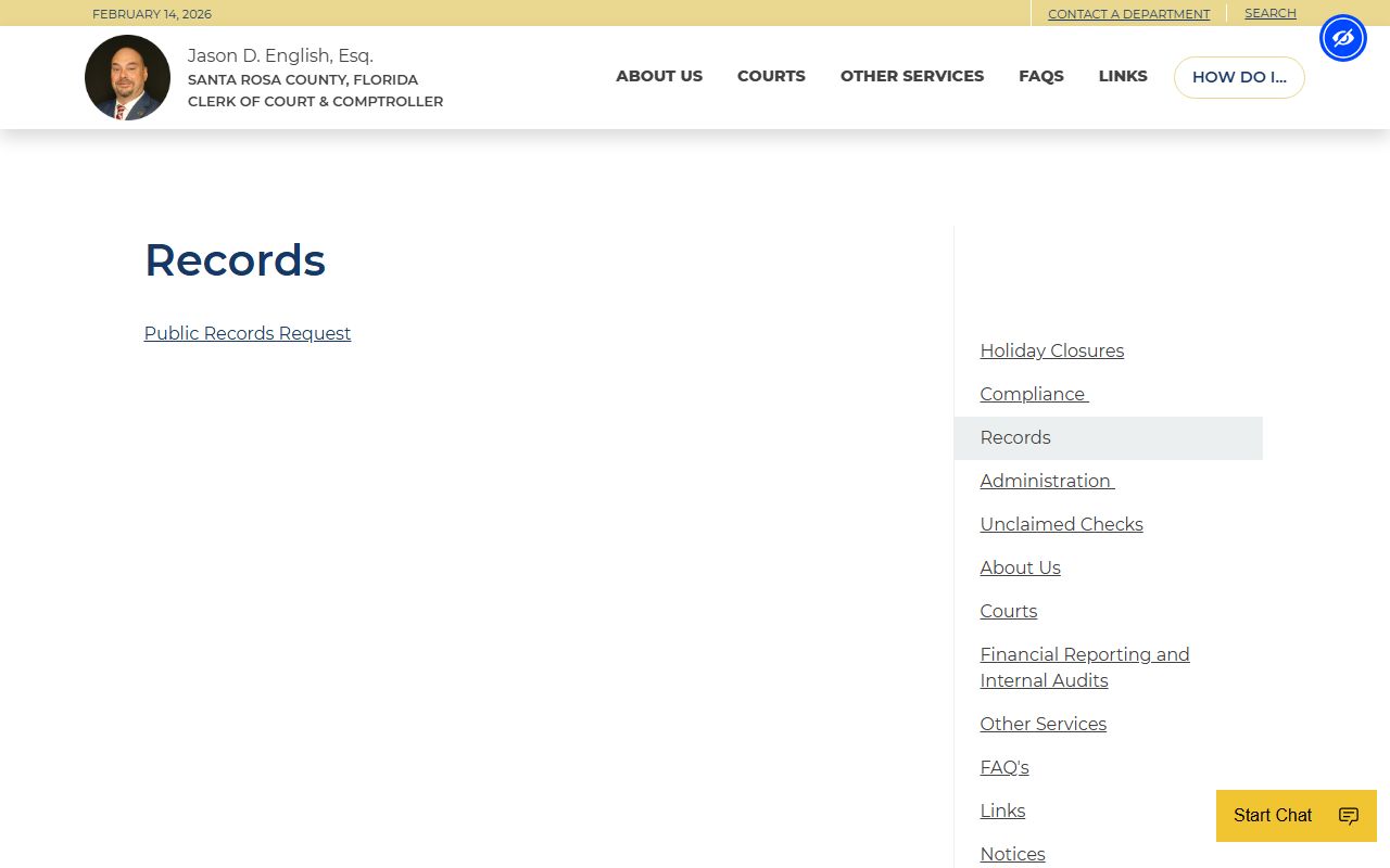 Santa Rosa County Clerk court records search page