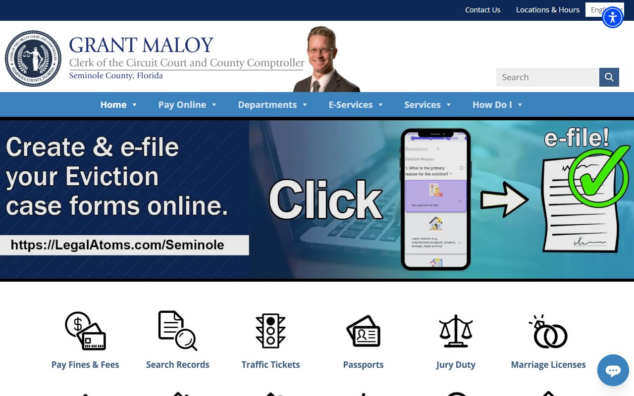 Seminole County Clerk of Court homepage for family court records access
