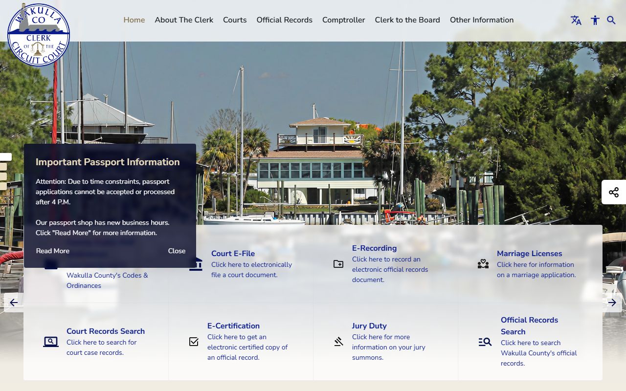 Wakulla County Clerk of Court homepage for family court records access